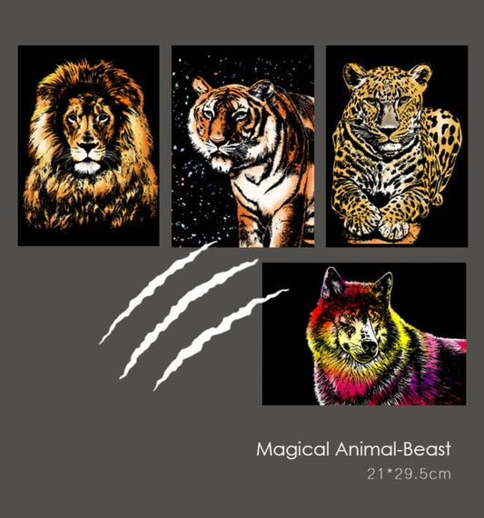Magic Art 4pcs Scraping Painting Postcard A4 size (11.6" X 8.5")