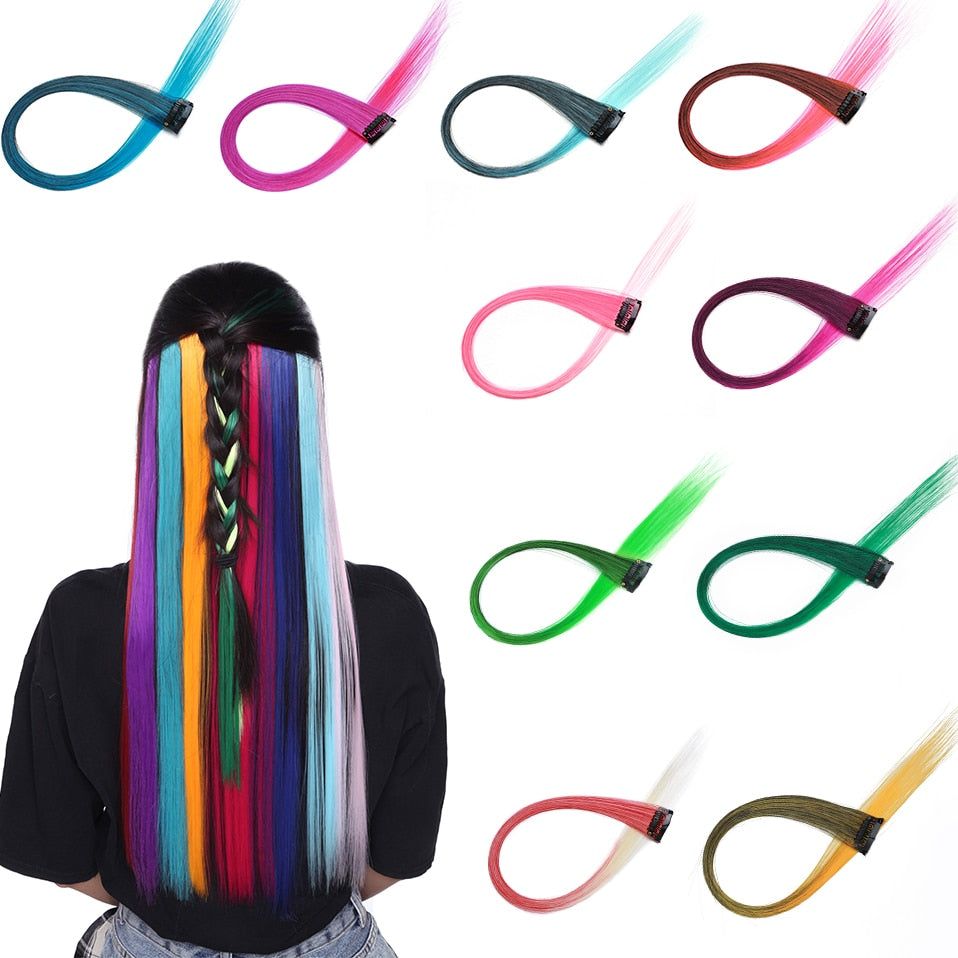 Zilarr Clip-On Colorful Hair Extensions