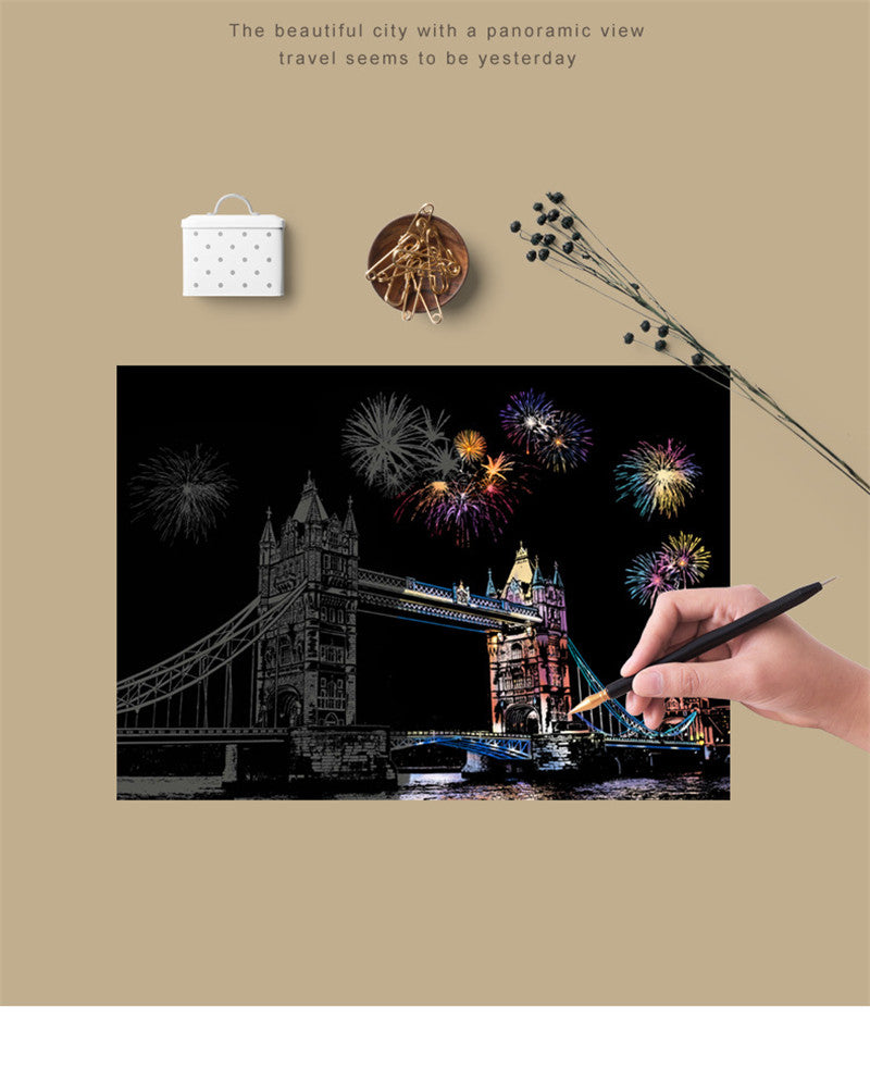 Magic Art 4pcs Scraping Painting Postcard A4 size (11.6" X 8.5")