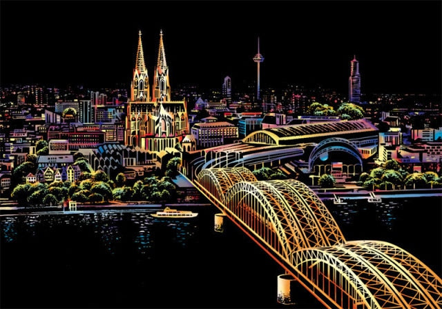 Magic Art City Night view Scratch Painting A3 size (15.9" X 11.2")
