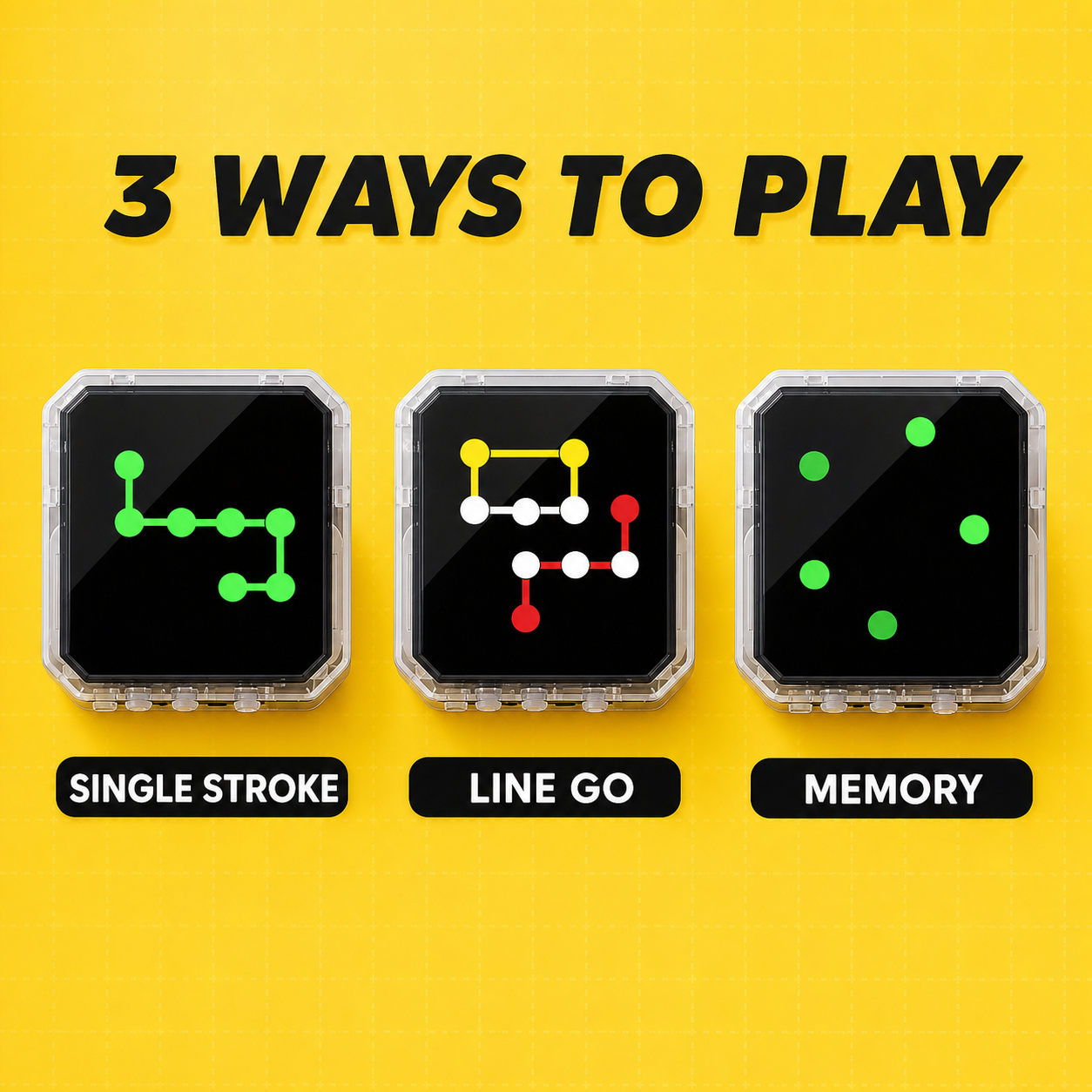 Three Linego game modes: Single Stroke, Line Go, and Memory