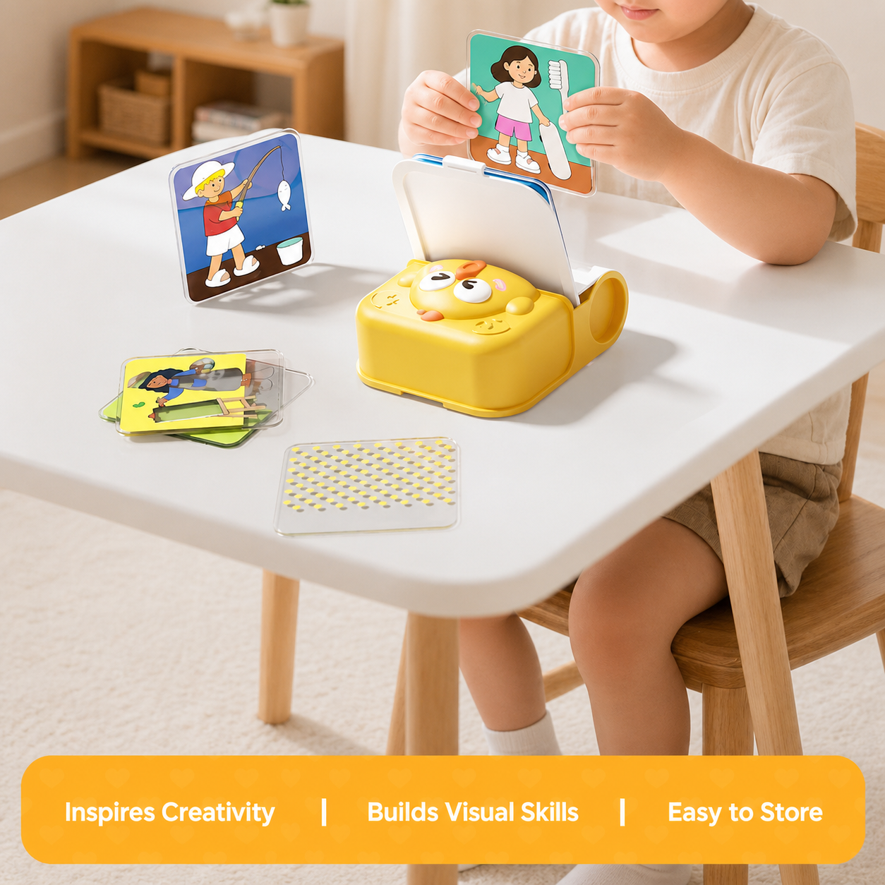 Child playing MixMatch Style Game at a table