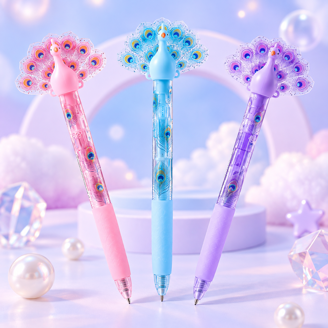 Three Peacock Bloom Pens in different colors