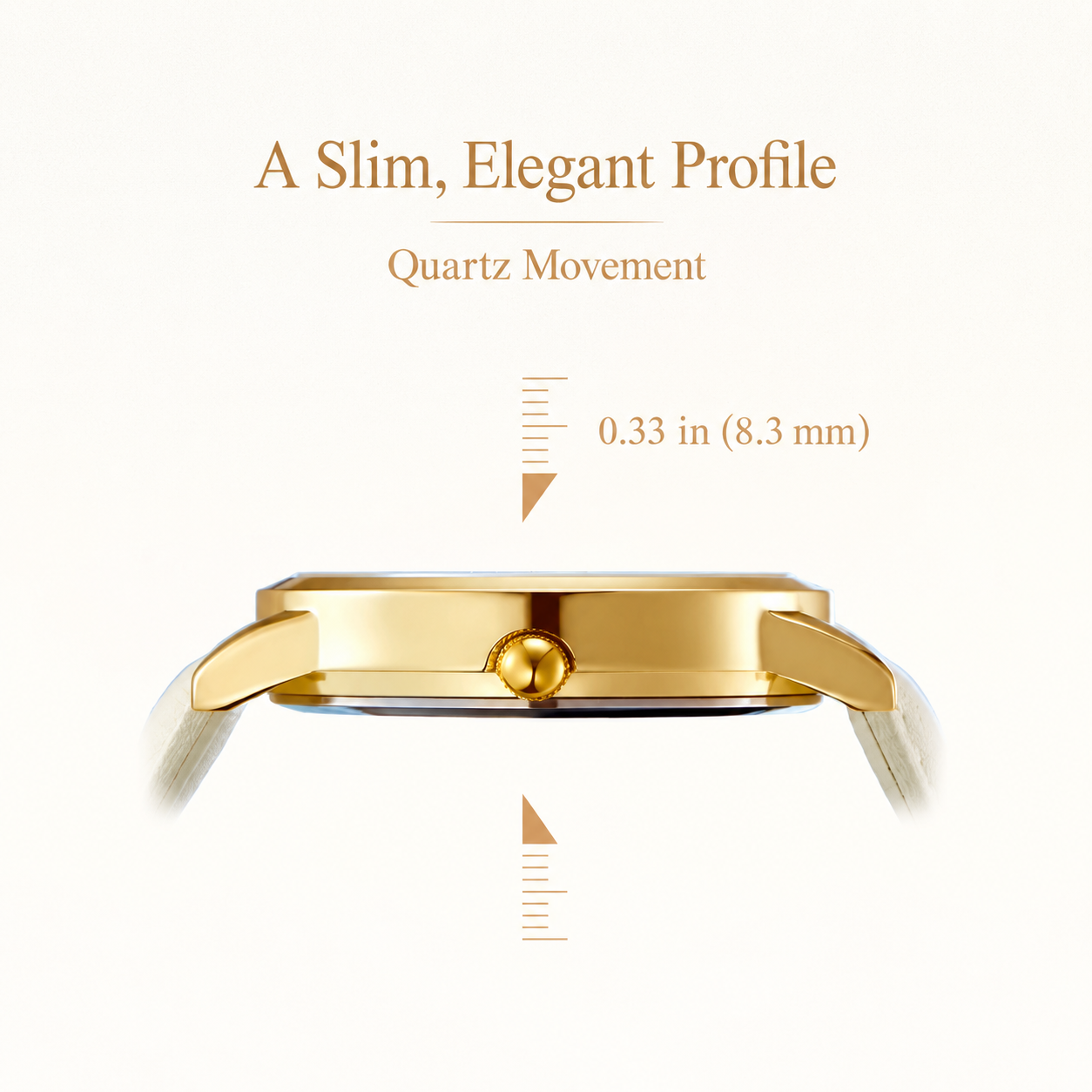 KoiBloom slim 8.3 mm case side profile with quartz movement