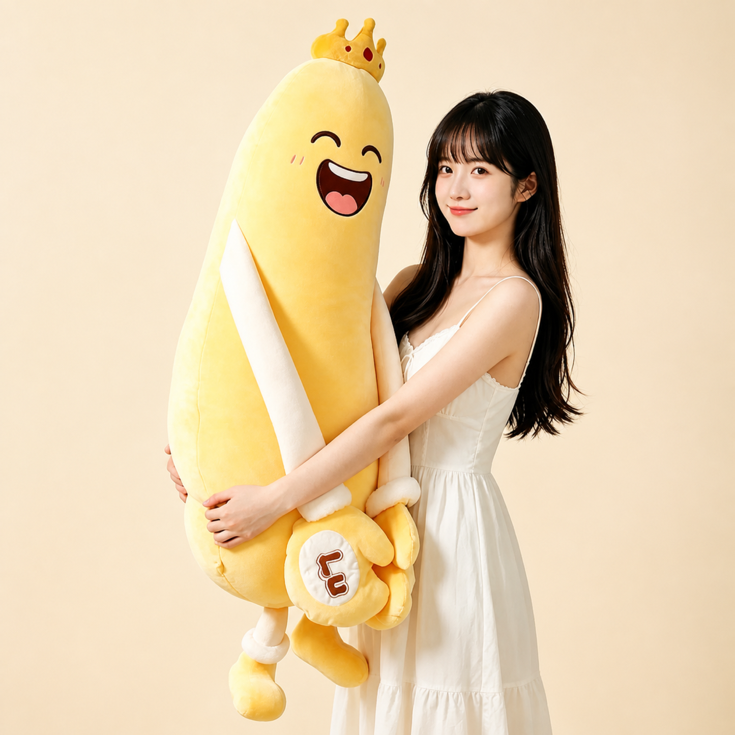 Mango King HugBeat plush showing its oversized scale