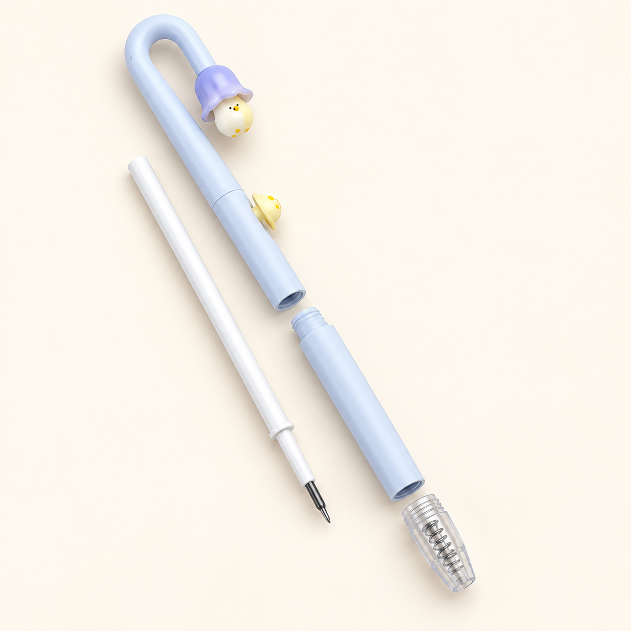 Replaceable ink refill removed from a blue PerchPop Gel Pen