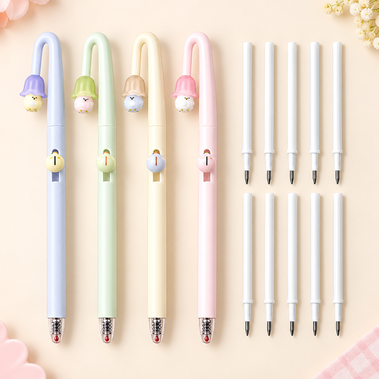 Four PerchPop Gel Pens with ten replacement black ink refills