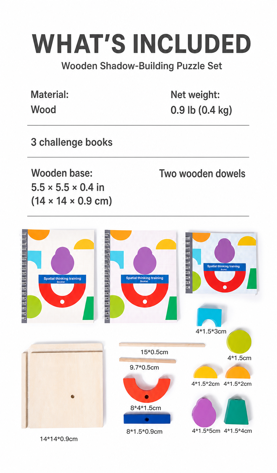 ShadowStack wooden puzzle set contents and specifications