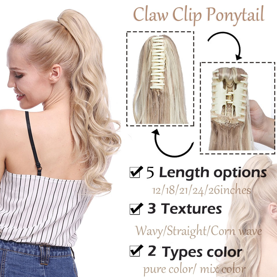 AS Long Wavy Straight Claw Clip On Ponytail Hair Extension