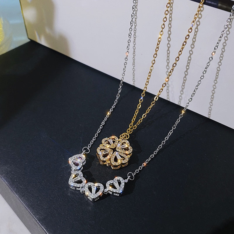 4 Leaf Clover Heart Pendant Necklace for Women Magnetic Sterling Silve –  Ginger Lyne Collection